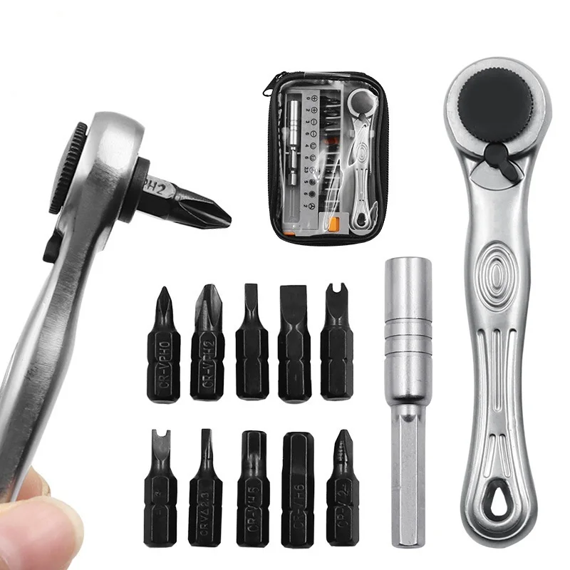 

Household disassembly machine maintenance ratchet wrench set cross word screwdriver set 12 sets of ratchet screwdrivers