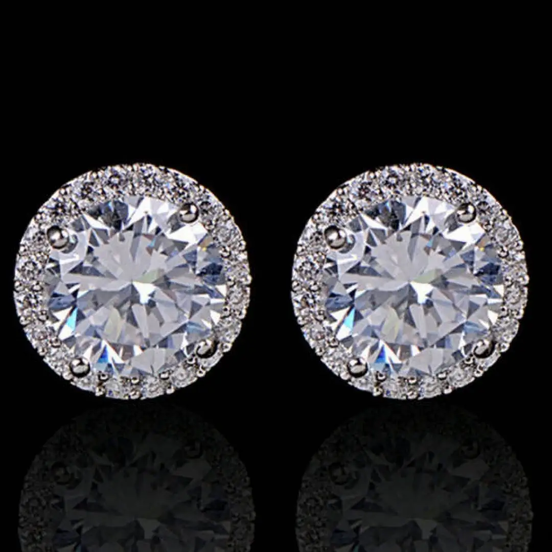 

Women Inlaid Ear Studs Earrings Female Girld Round Cut Stud Earring