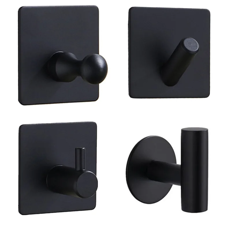 

Aluminum Alloy Black Robe Hook Wall Hook Towel Hook For Bathroom Coat Self Adhesive Rustproof Hook Hanger For Kitchen Hardware