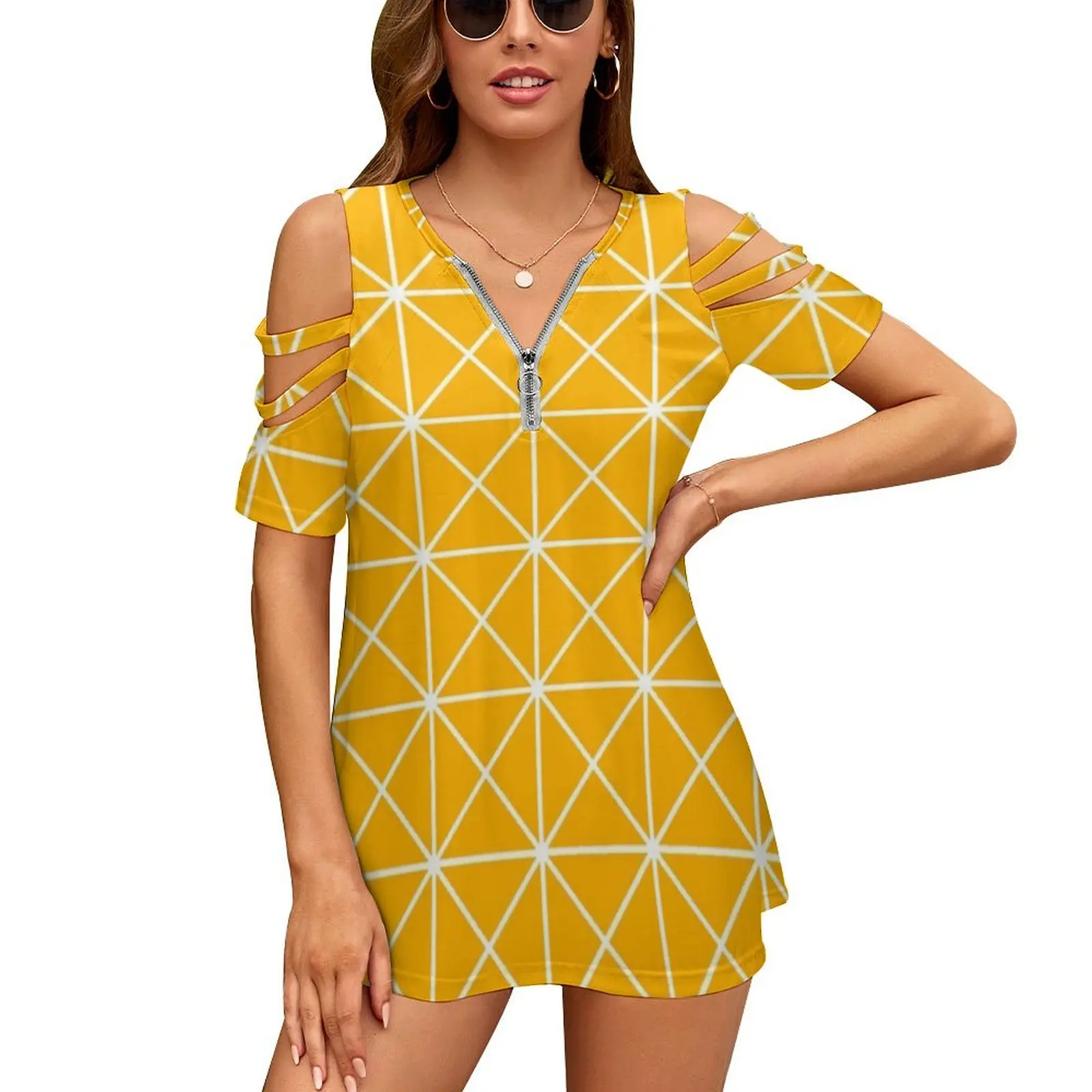 

Nordic Pattern Yellow T-Shirts Miss Striped Street Style T-Shirt Off Shoulder Print Tshirt Sexy Women Oversized Tops