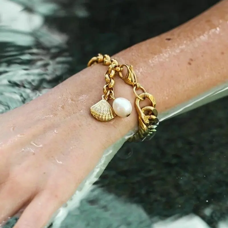 

DEAR-LIFE Fashion freshwater pearl bracelet Cuban chain bracelet jewelry female gold-plated chain jewelry