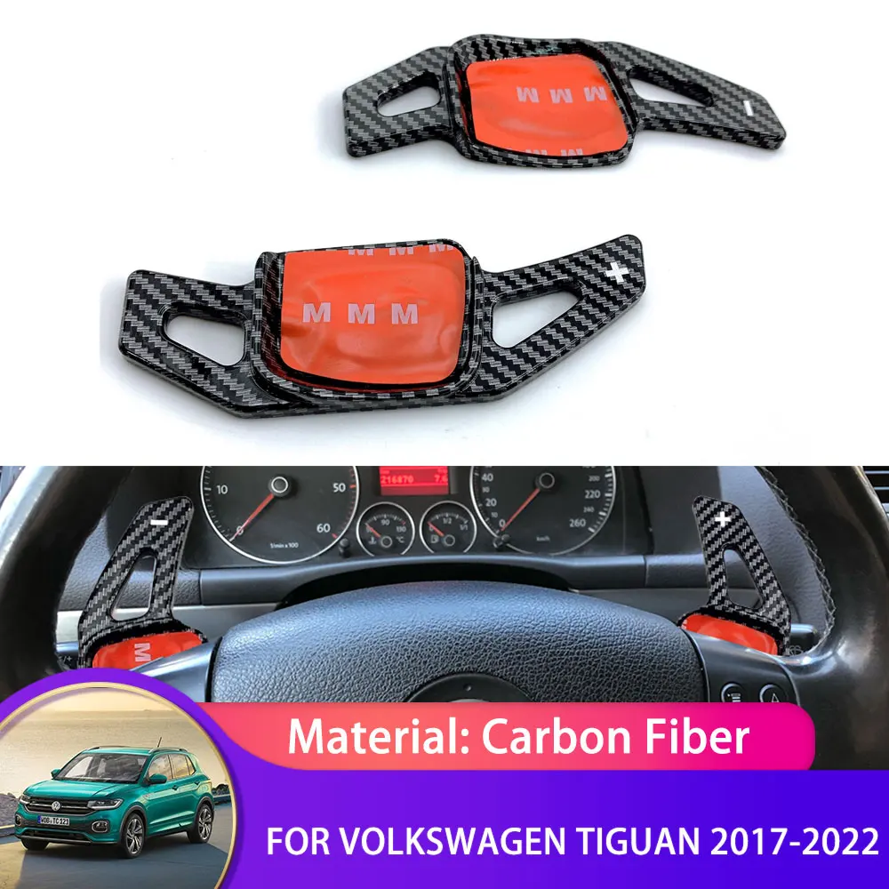 

For Volkswagen VW Tiguan AD 2017~2022 Carbon Fiber Steering Wheel Paddle Shift Extension Shifters Car Sticker Styling 2018 2019