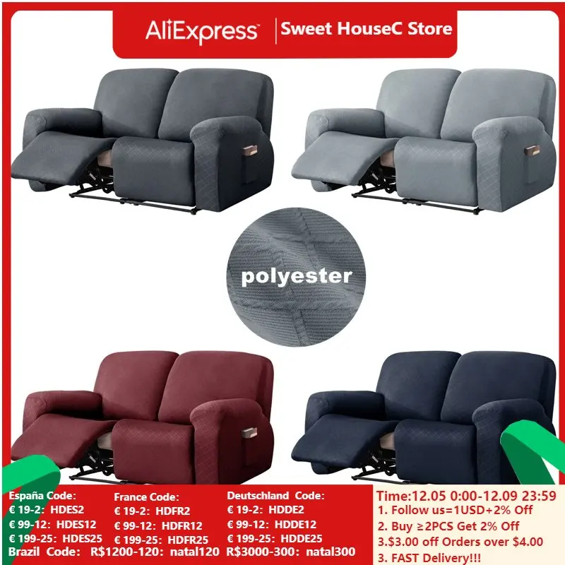 

2 Seater Jacquard Recliner Covers Elastic Reclining Sofa Cover Relax Massage Lazy Boy Armchair Slipcover Furniture Protector