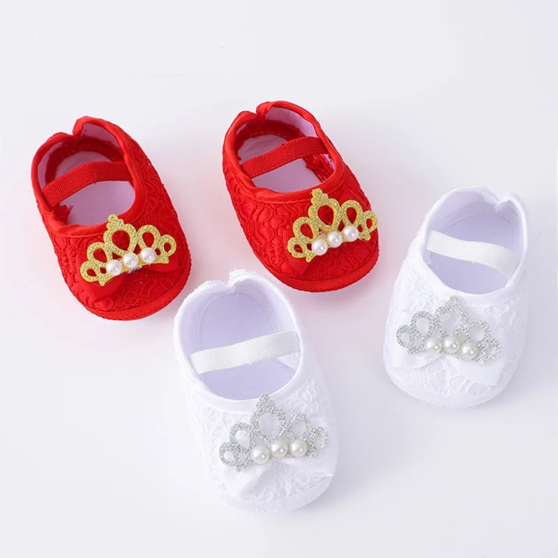 

Обувь для маленьких девочек, обувь с жемчужной короной для крещения, летняя Осенняя обувь для малышей с мягкой подошвой, обувь для прогулок, обувь для первых шагов