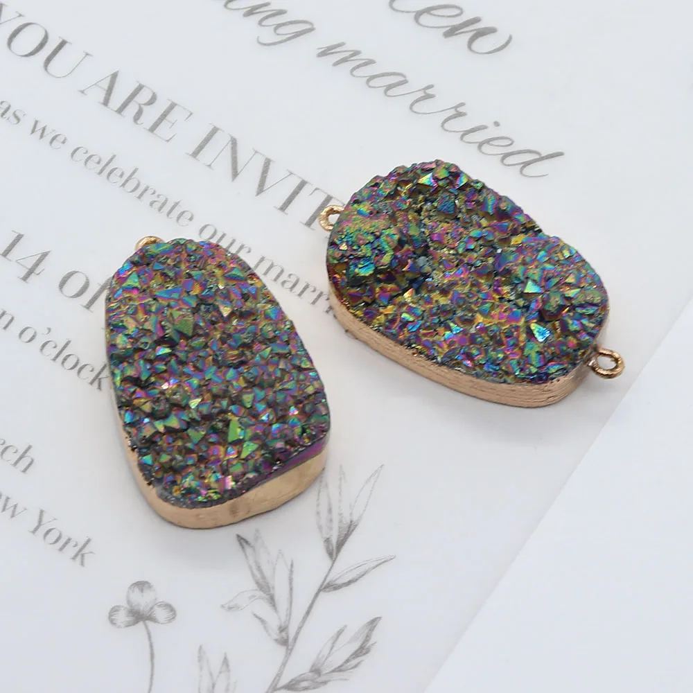 

Druzy Crystal Quartz Connector Pendant for Jewelry Making DIY Necklace Earrings Natural Stone Charms Drusy Gem 22x35mm 1pcs