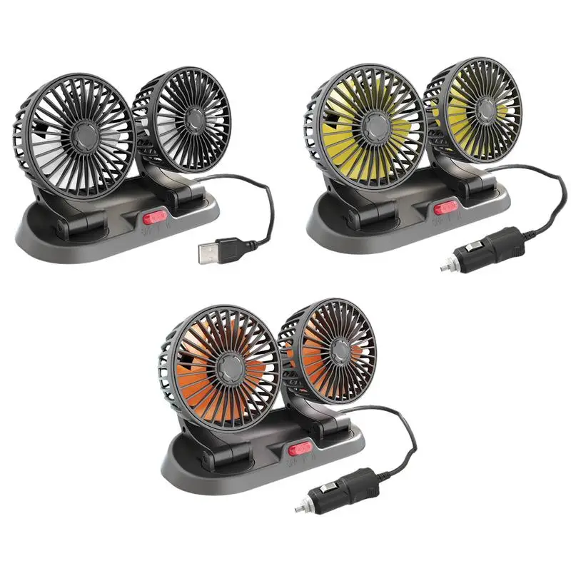 

Автомобильный мини-вентилятор, вращающийся на 360 градусов, с двойной головкой, охлаждающий воздушный вентилятор, бесщеточный двигатель, Автомобильный USB-вентилятор с низким уровнем шума
