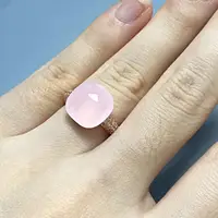 12.6mm Pomellato Ring 38Colors Candy Style Ring Inlay Zircon Flat Natural Pink Crystal Ring Rose Gold Plated For Women Jewelry