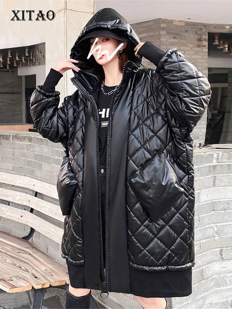 

XITAO/однотонные парки с капюшоном и воротником; Новинка 2021 года; Сезон Зима; Модная Корейская универсальная теплая куртка средней длины с дли...