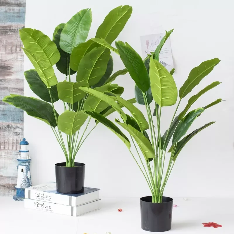 

82cm Artificial Plants Green Red Banana Leaves Home Garden Office Decorate Flower Arrangement Accessories Fake Plants