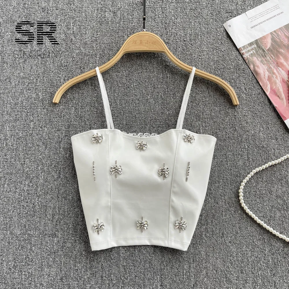 Женский укороченный топ на бретельках SINGREINY облегающий однотонный без рукавов с