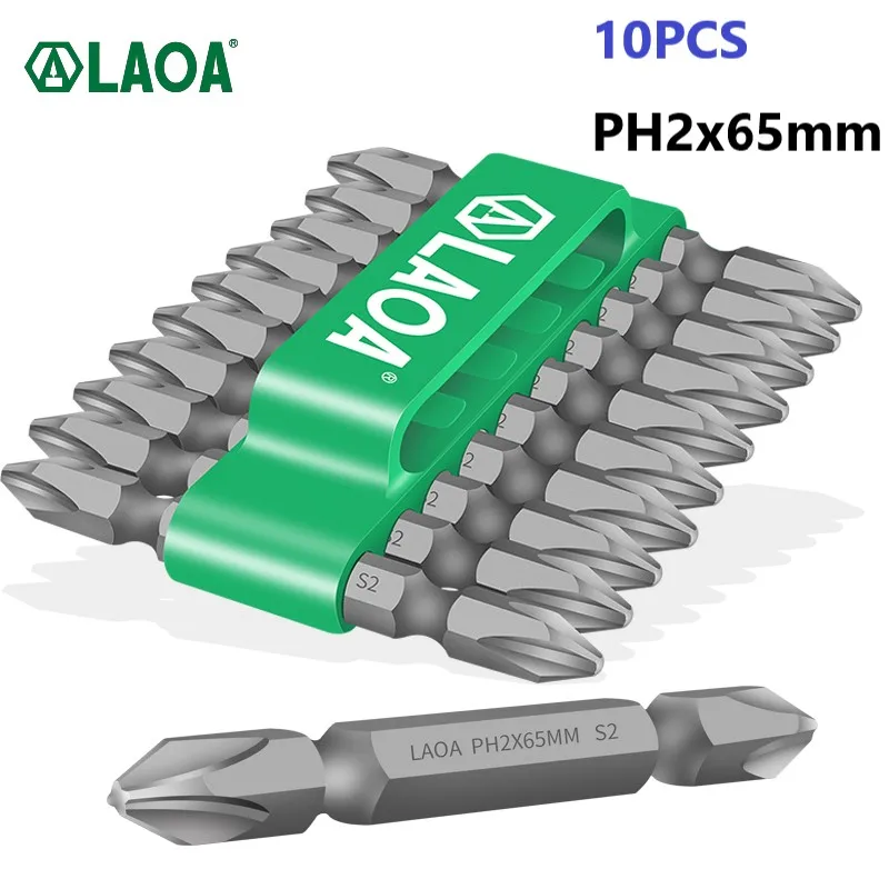 

LAOA 10PCS 1/4" Strong Magnetism Phillips Screwdriver bit Ph2 65mm Two End S2 Electric Screwdriver Bit