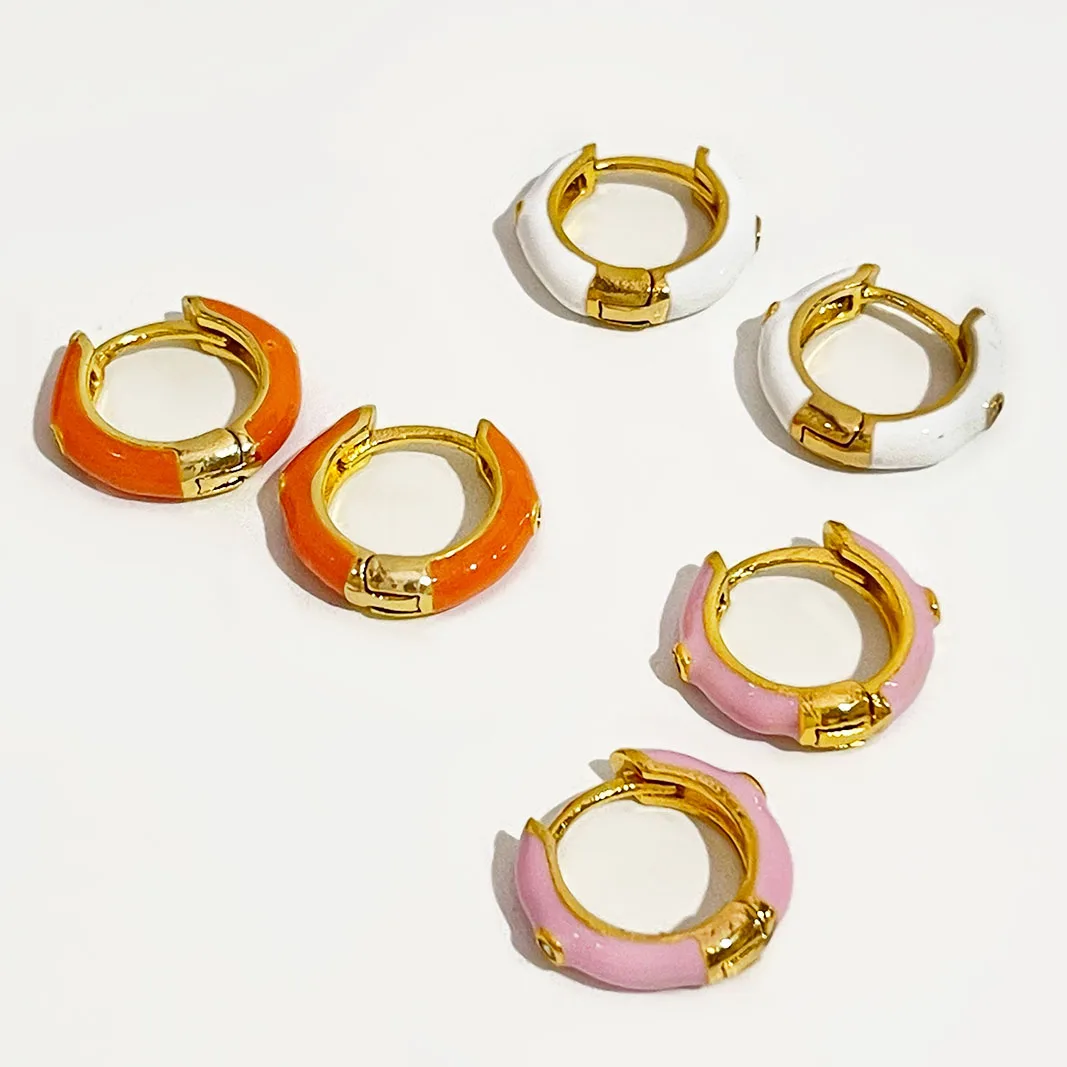 

Peri'sBox Cute Candy Color Enamel Brass Hoop Earrings Multicolor Round Huggie Earring For Women Minimalist Jewelry