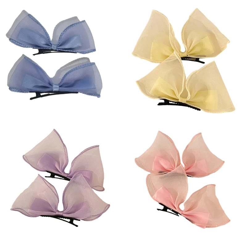 

E0BF Lace Bowknot Duckbill Hair Clip Spring Summer Headwear for Woman Girls Bangs Taking Photo Shopping Travel