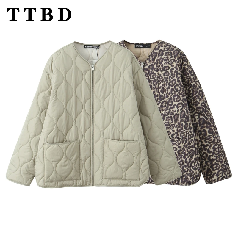 TTBD женская новинка 2024 осенняя повседневная куртка с v-образным воротником пальто