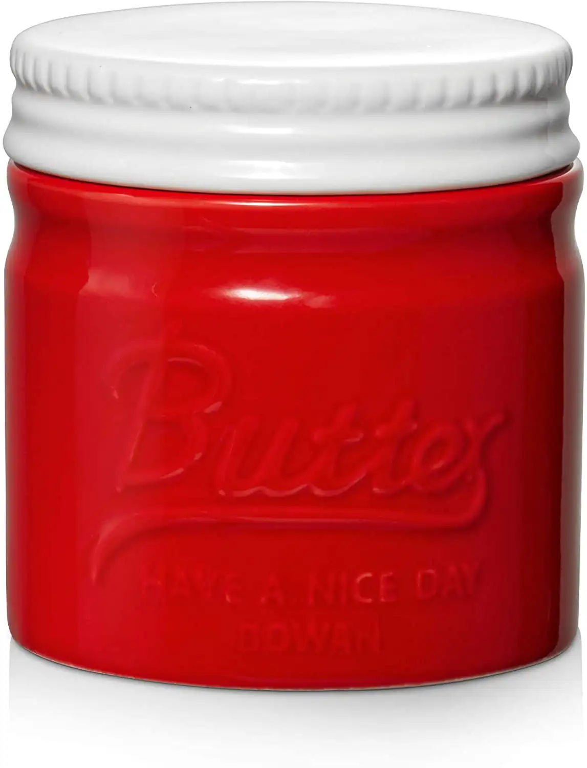 

Porcelain Butter Keeper Crock, French Butter Dish with Lid, Embossed Butter Container, Red