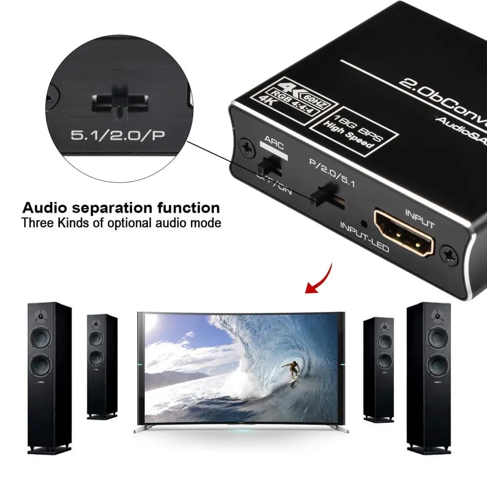 Аудио-Сплиттер 4K x 2K 60 Гц ARC HDMI-совместим с оптическим TOSLINK SPDIF преобразователь для