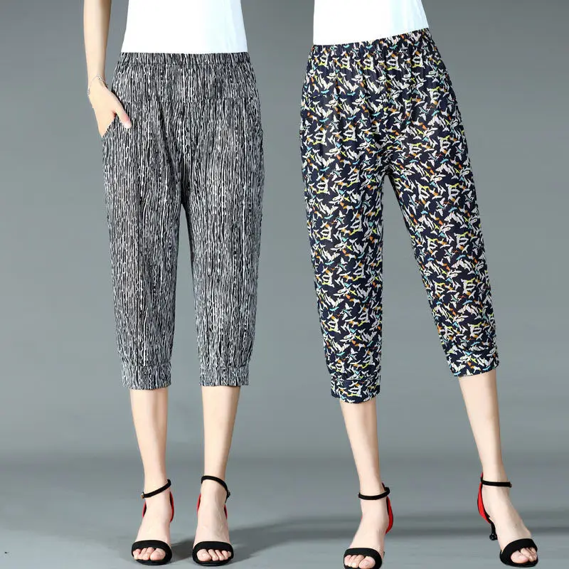 Женские летние модные ледяные шелковые повседневные шаровары женские тонкие