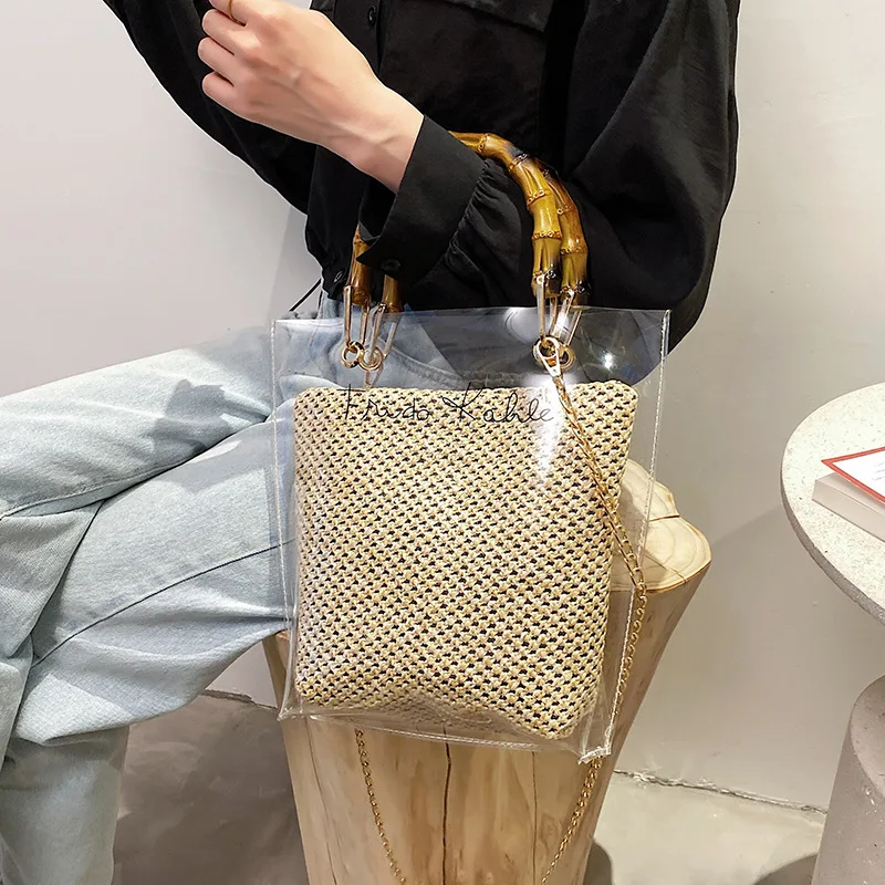 

Высококачественная сумка для женщин, новинка 2022, трендовые сумки на одно плечо, вместительная плетеная Сумка-тоут из желе, прозрачные сумки,...
