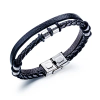 leather bracelet cowhide woven double layer mens leather bracelet stainless steel bracelet
