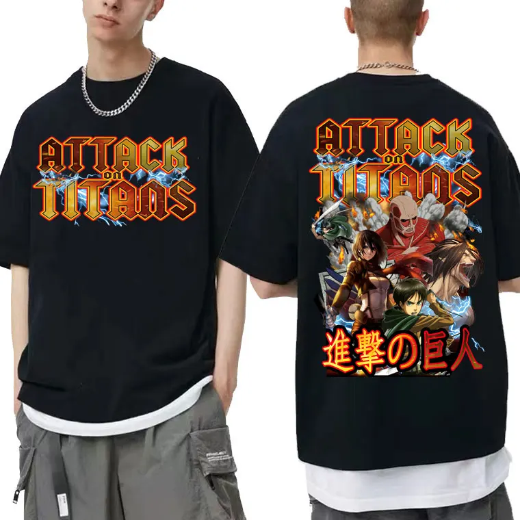 

Japanese 90s Cartoon Anime Attack on Titan T Shirt Man Eren Yeager Oversized T-shirt Men Manga Shingeki No Kyojin Graphic Tshirt