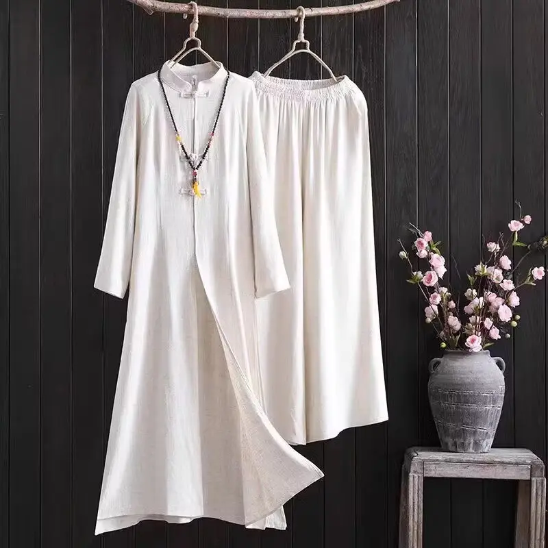 Художественное хлопково-льняное платье в этническом стиле ретро женское с