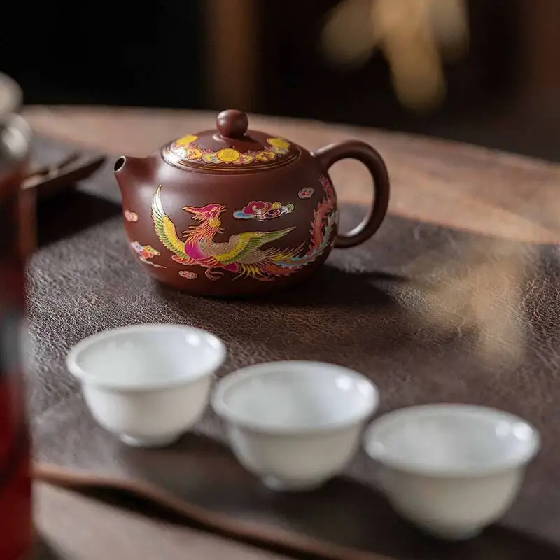 Фото Чайник Xishi Fengming из фиолетовой глины ручной работы с изображением Феникса и дракона, меняющий цвет, для домашнего использования, от Wu Chengzhi №2