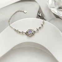 fashion charm blue planet pendant silver bracelets for women girls aesthetic diamond bracelet female personalized bangle jewelry
