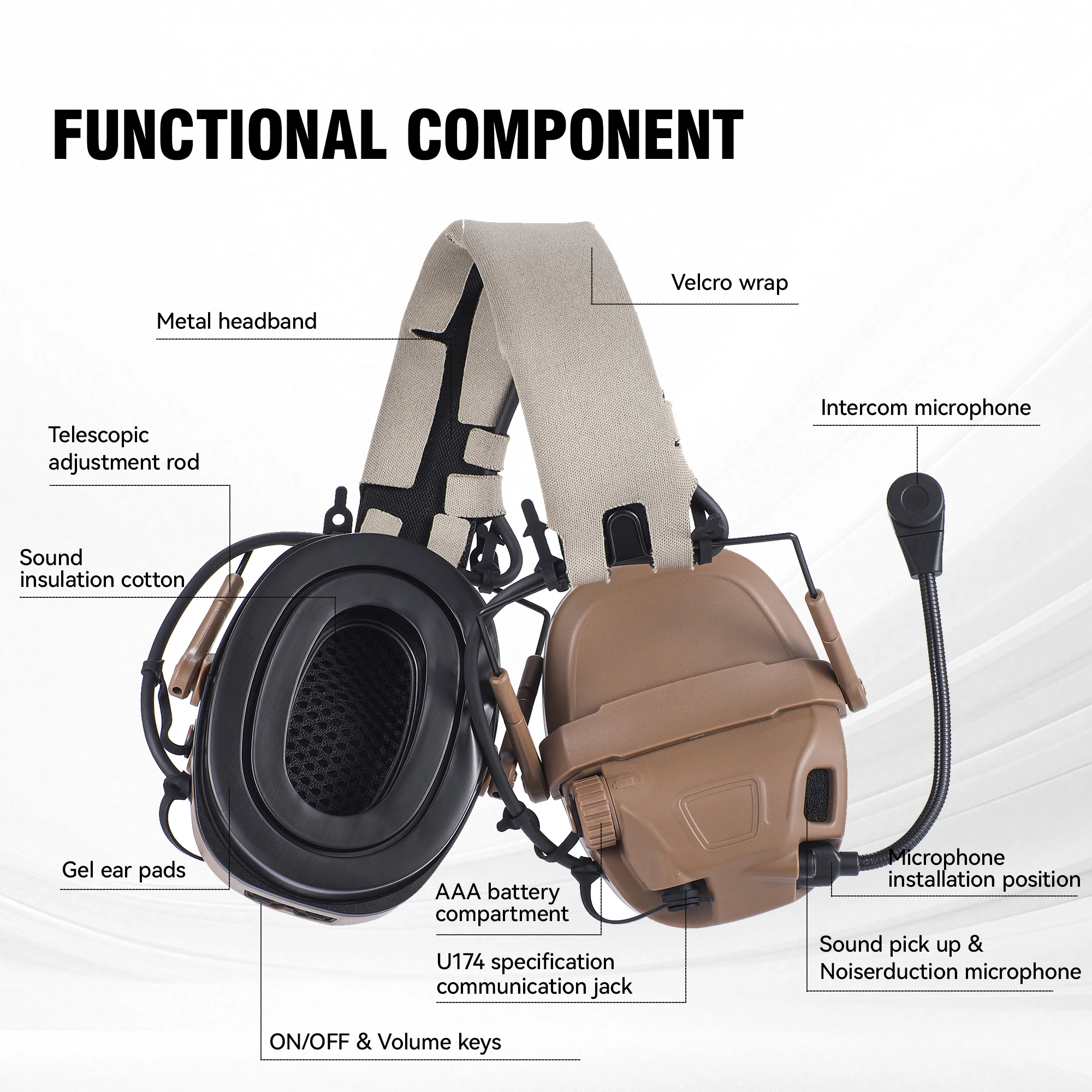 Фото Наушники с шумоподавлением AMP Sound Pickup, защищающие слух, специализированные наушники для стрелкового спорта и охоты на открытом воздухе. №2