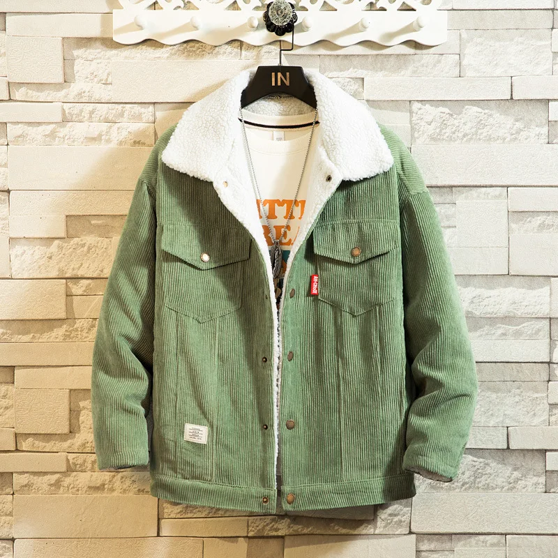 Plus Size Loose Thickened Imitation Lamb Wool Corduroy Cotton Coat Men's Fashion Casual Cardigan Winter Warm Coat Korean Clothes