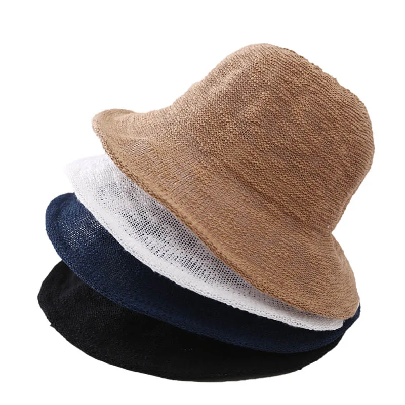 MAXSITI U New Breahable Cotton Linen Bucket Hat For Women Sun Proteetion Fisherman Hat Summer thin knit basin Cap visor Hats