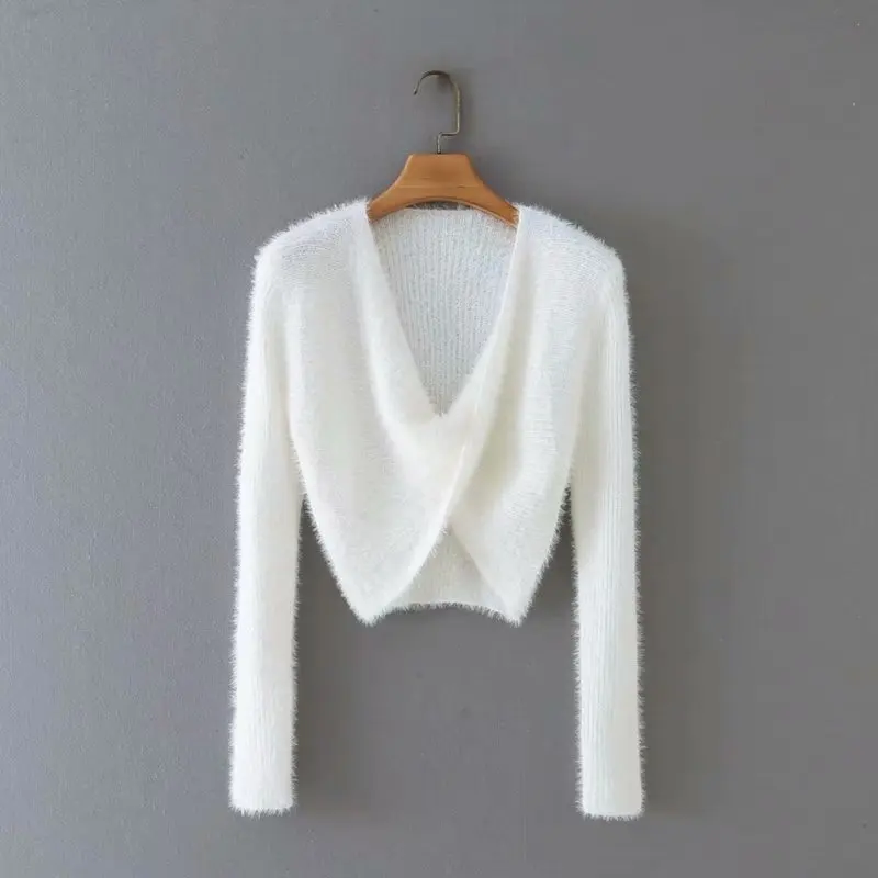 

Женская мода 2022 осень-зима винтажные женские пуловеры с V-образным вырезом и длинным рукавом шикарные топы