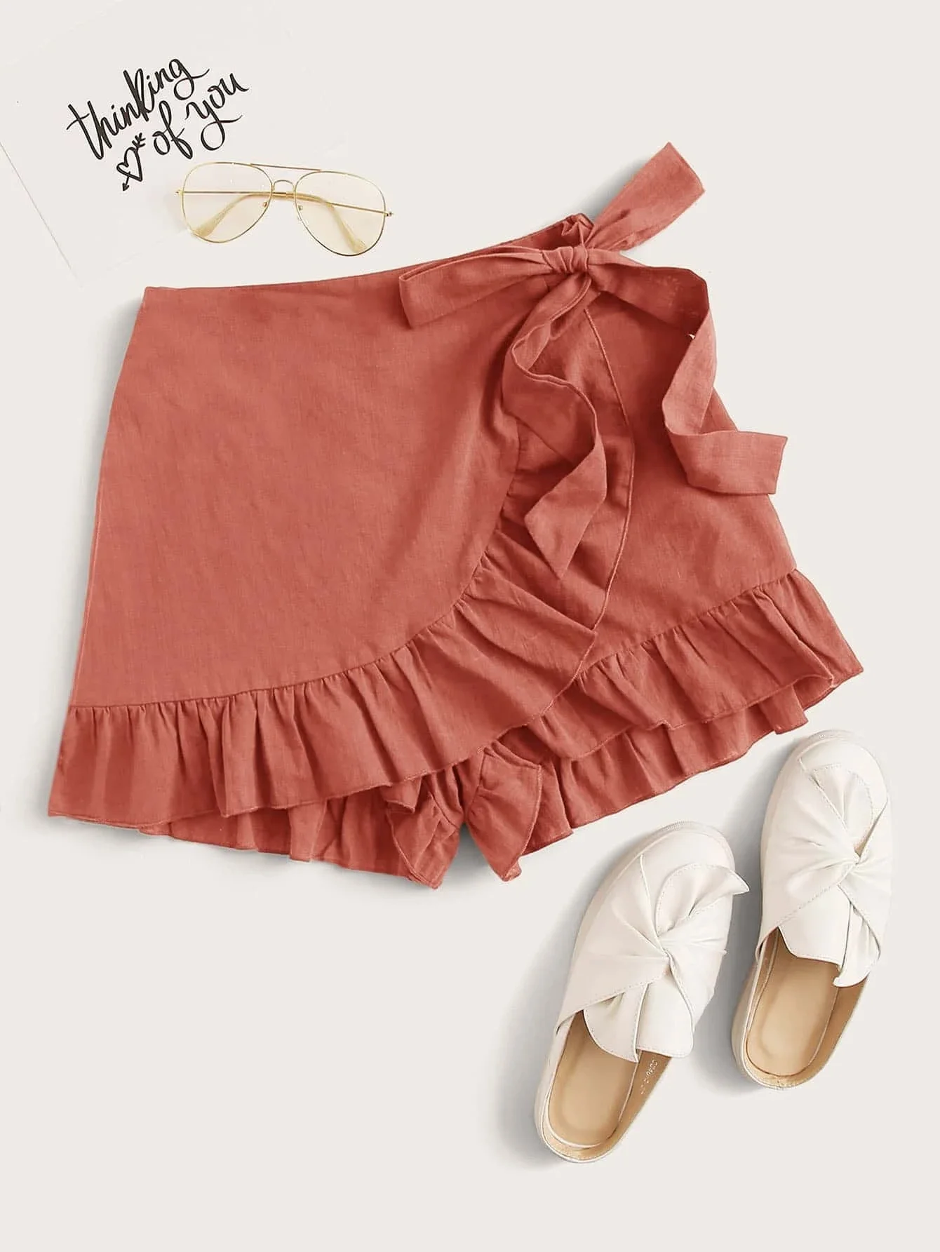 

Plus Tie Side Ruffle Trim Solid