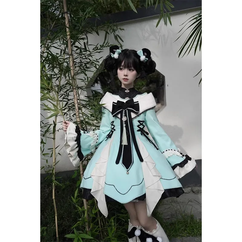 Рождественское новогоднее пальто доспехи одежда Mahua зеленое китайское платье