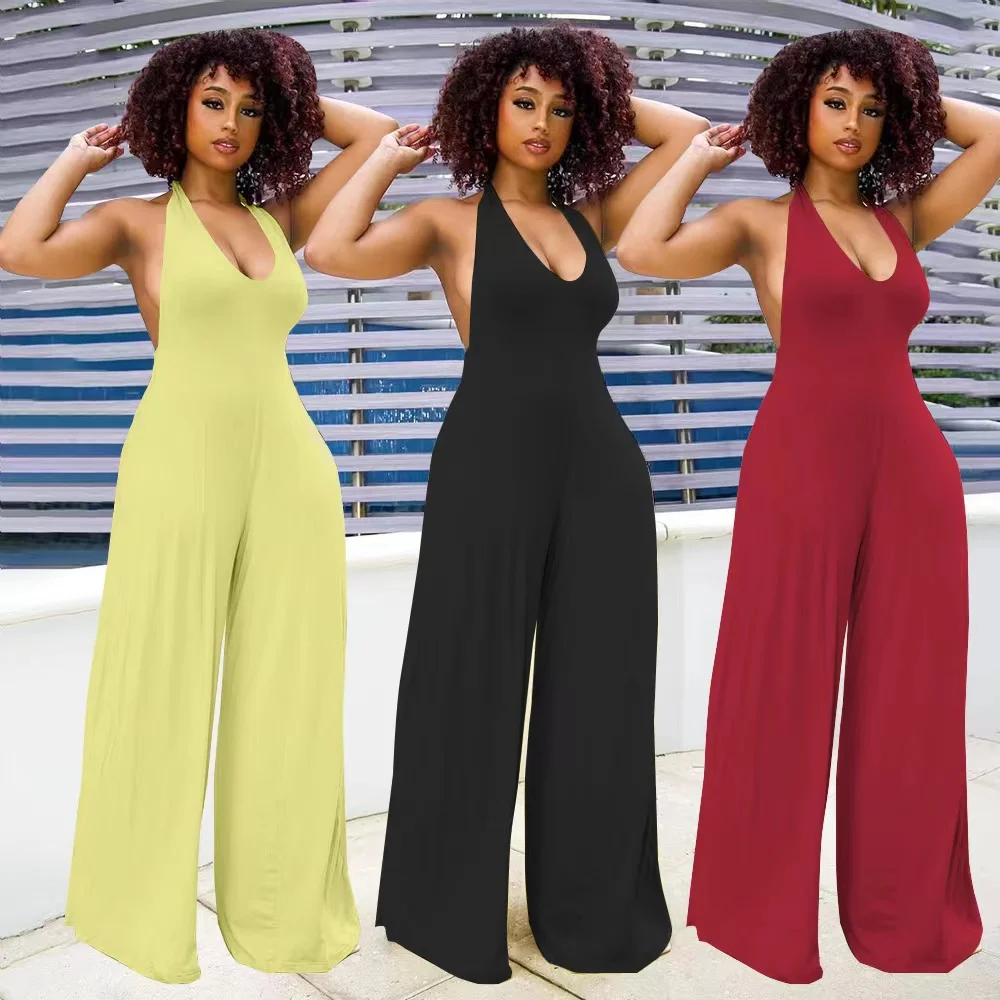 

European And American Women's Summer Solid Color Sleeveless Jumpsuit
