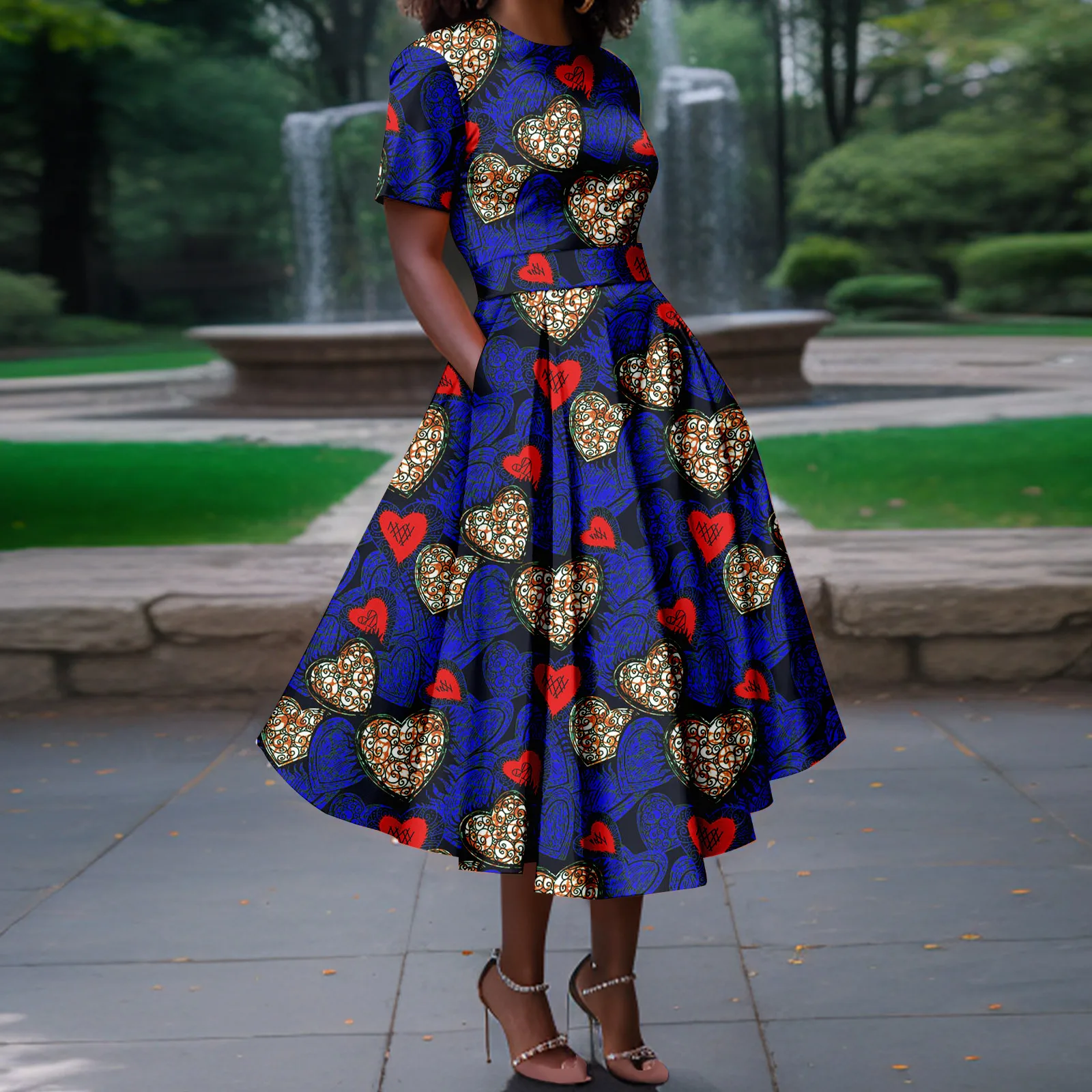 Женские африканские платья с коротким рукавом ткань принтом Анкары повседневные