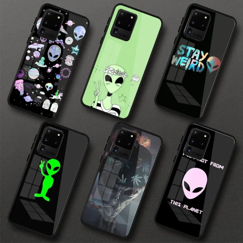 

Чехол для телефона из Черного поликарбоната с мультяшным инопланетянином космосом для Samung S23 S22 S21 Pro Ultra A13 A33 A53 NOTE 20