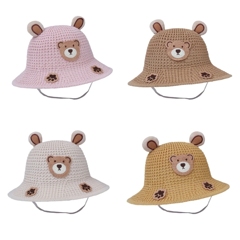 

Infant Summer Hat Cute Bear Ear Baby Bucket Hat Breathable Sunproof Hat Wide Brim Cap Fisherman Hat for 0-12M Toddlers 69HE