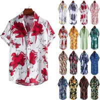 hawaiian shirts mens floral print casual short sleeve shirts men summer clothing beach holiday blouse tops chemise homme e29