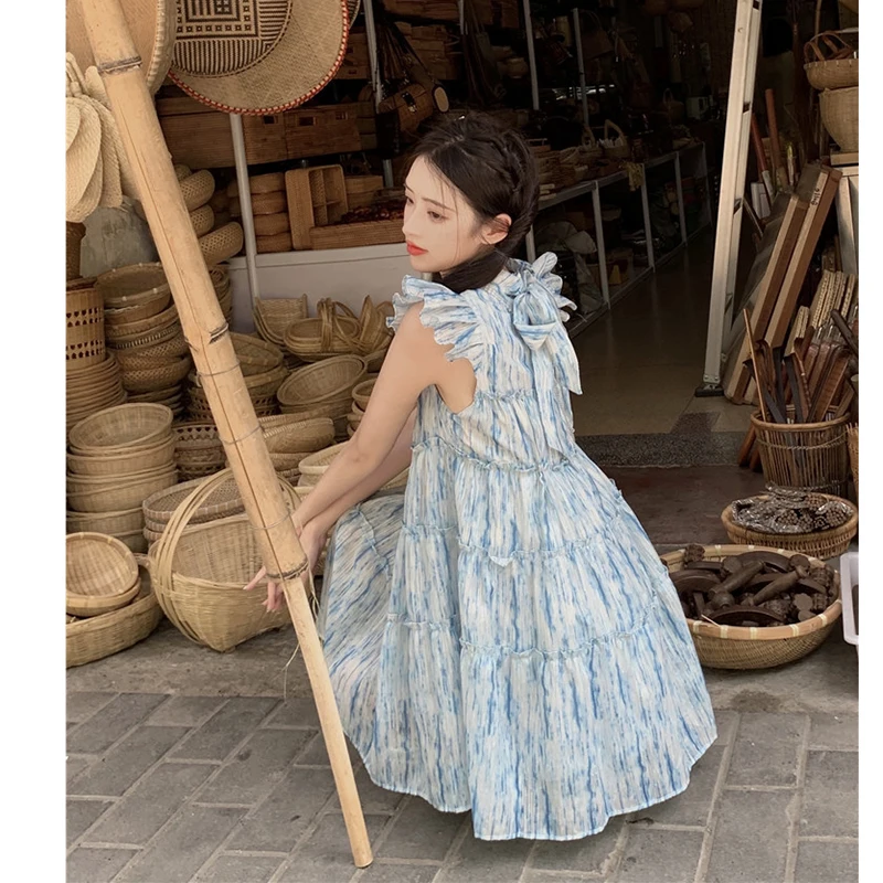 

Sweet little fresh Chiffon baby dress women's summer French gentle design sense of niche small fly sleeve vest dress