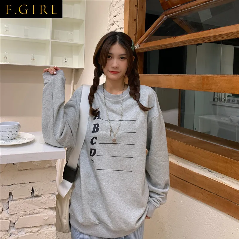 Sweatshirts Women Print Casual Cozy Harajuku Simple Chic Vintage O-neck Streetwear Loose All Match Femme Spring Clothes Daily