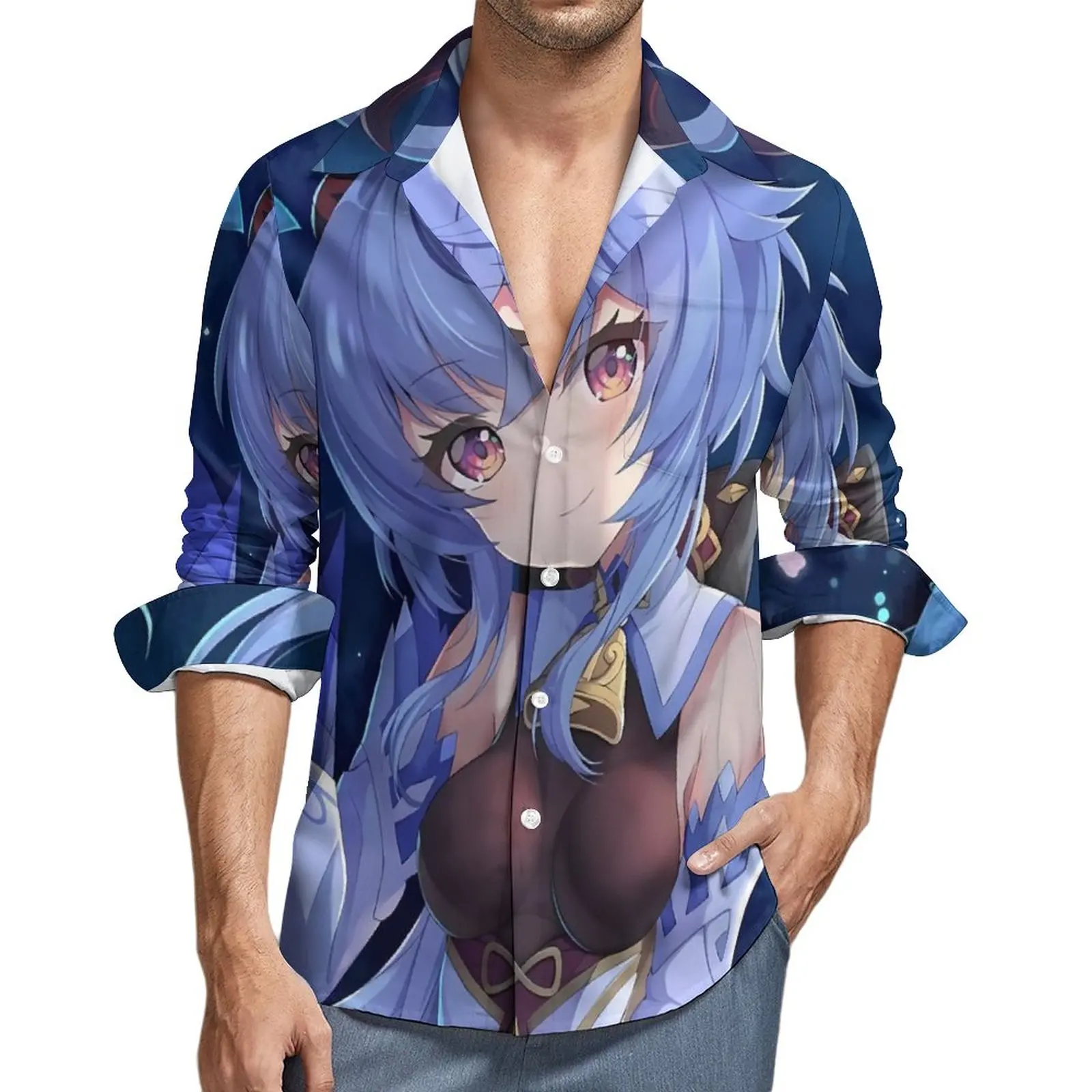

Ganyu Genshin Impact Y2K Casual Shirt Man Anime Print Shirt Autumn Vintage Blouses Long Sleeve Graphic Oversized Clothing