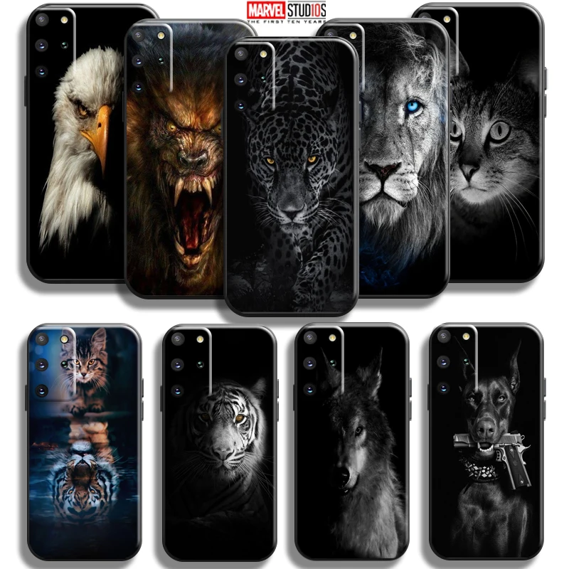 

Tiger Lion Eagle Dog Cat Wolf Phone Case For Samsung Galaxy S22 S21 S20 Plus Ultra S21 S20 FE 5G Black Back TPU Carcasa