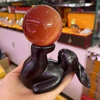 cs69 playful lucky rabbit creativity resin sculpture crystal ball base lucky auspicious home office decor bunny zodiac