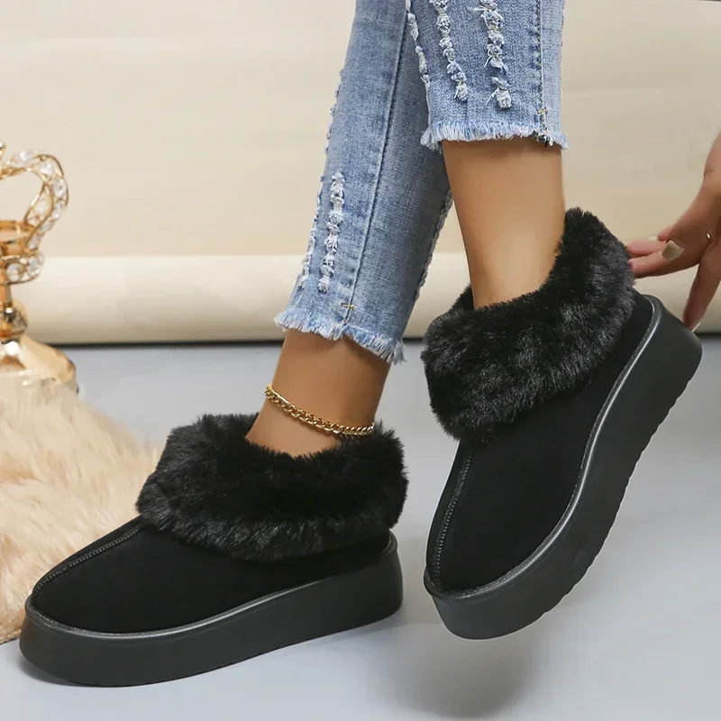 Теплые зимние ботинки на толстой плюшевой подкладке женские платформе из