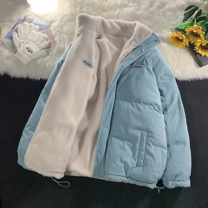 

Женская Вельветовая куртка из овечьей шерсти, свободная двухсторонняя куртка из хлопка с флисовой подкладкой, модная Толстая теплая верхня...