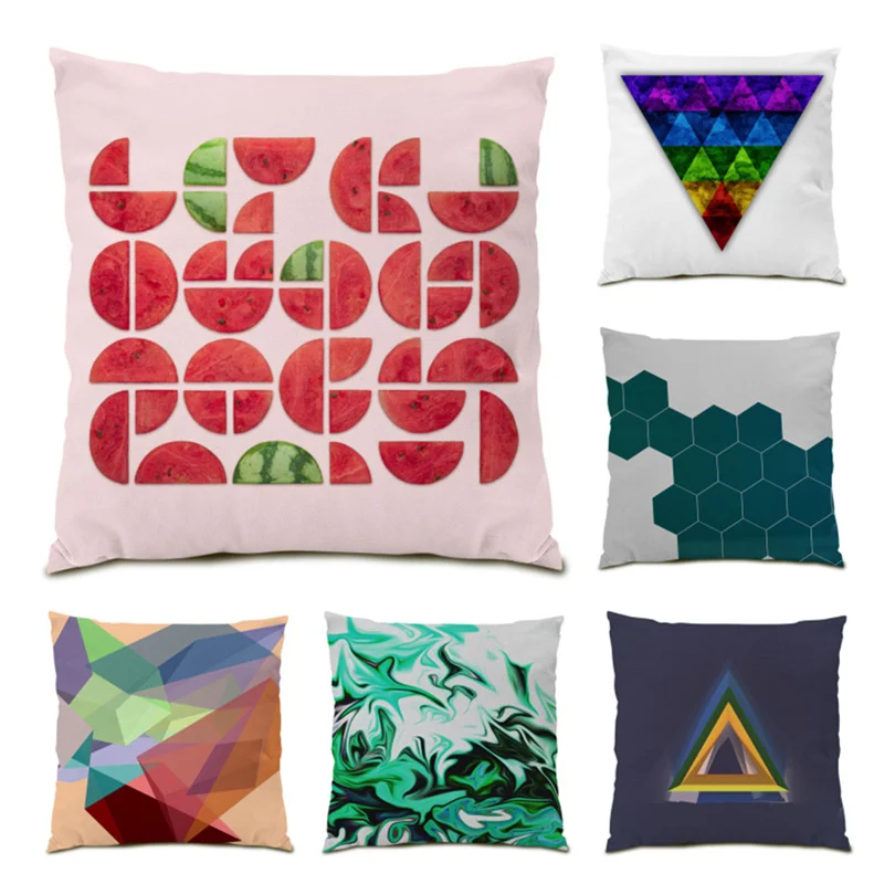 

Pillow Case Decorative Cushion Covers Soft Velvet Modern Home Decor Polyester Linen Colorful 45x45 Abstract Geometry Sofa E0618