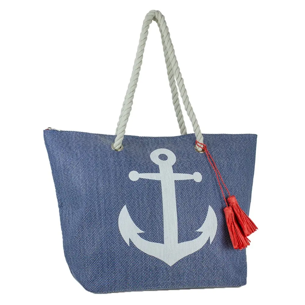 2023 NEW Women`s Paper Straw Anchor Beach Tote with Tassels fast shipping