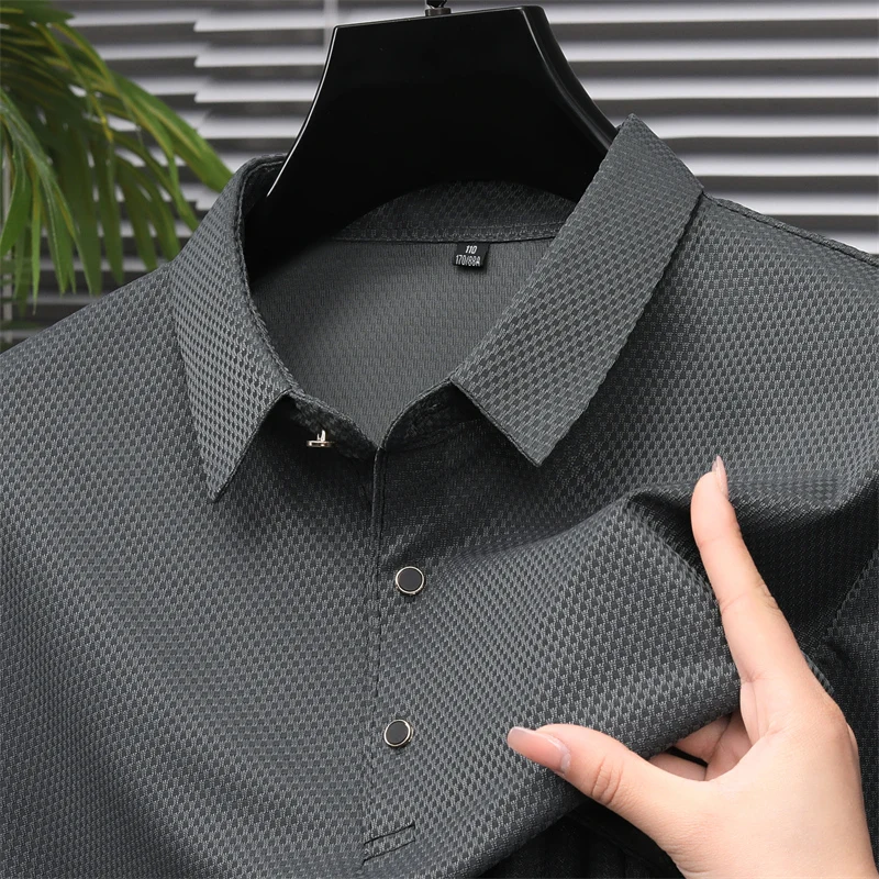 Мужская рубашка поло с коротким рукавом модный жаккардовый лацкан летний