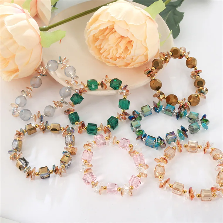 Fashion Colorful Crystal Bracelet for Girls Gift Geometric Shape Women Bracelets for Yoga Casual Jewelry Accessories