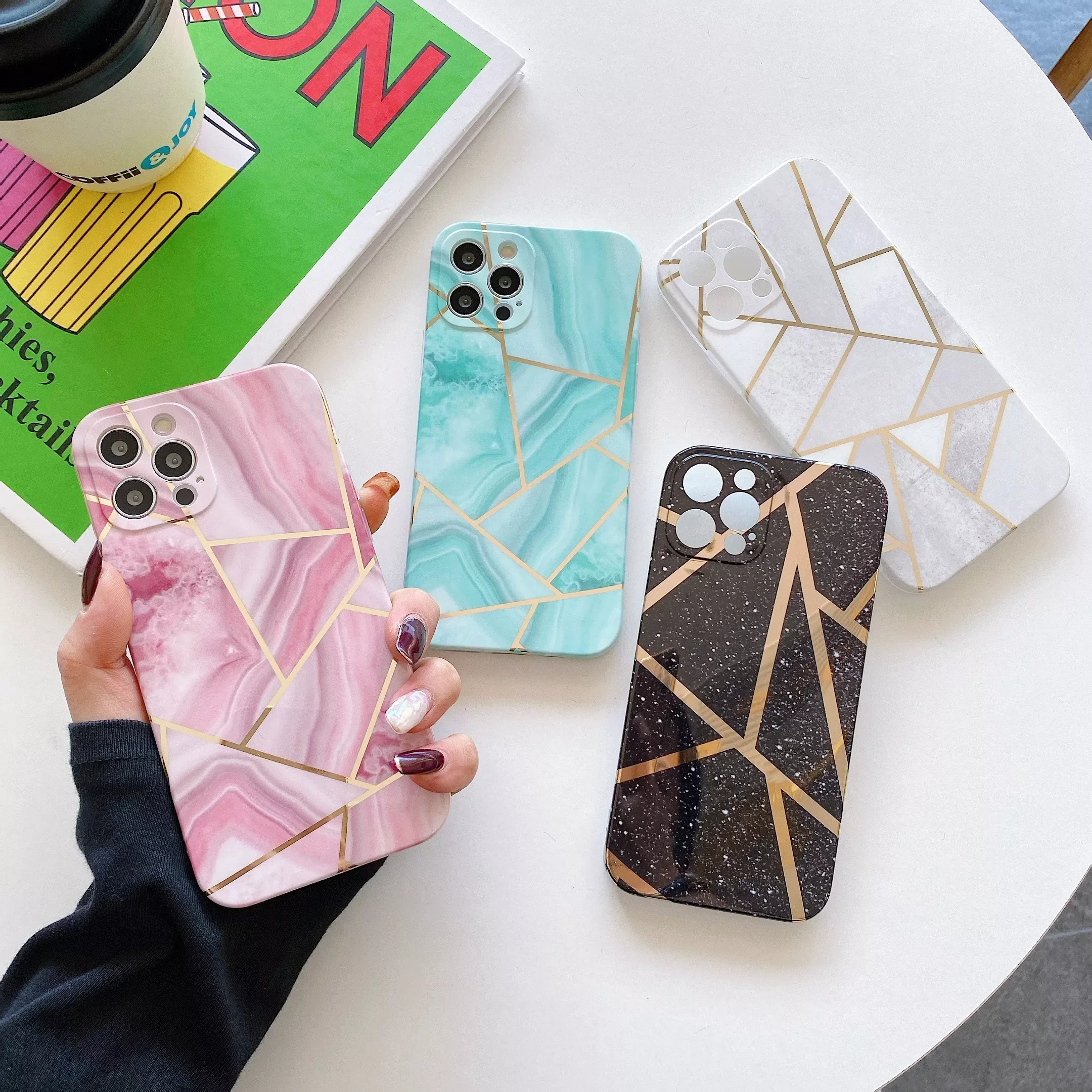 

Fashion Luxury Splice Marble Glitter Phone Case For iphone 12 Mini 13 11 Pro Max XS Max X XR 7 8 Plus SE Soft Shockproof Cover